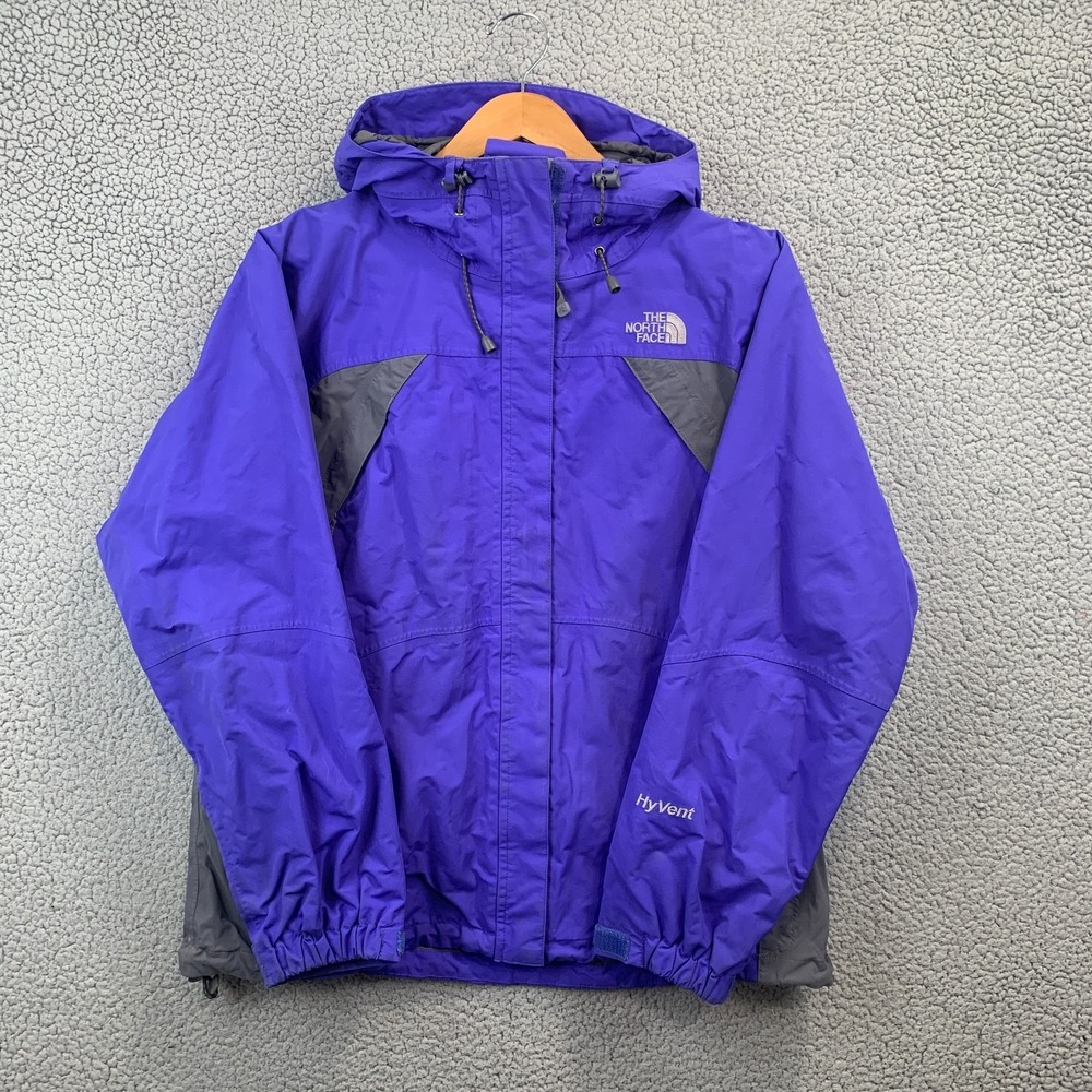 The North Face HyVent Jacket Womens Large Purple Hooded Rain Coat Waterproof